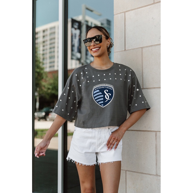SPORTING KANSAS CITY Making Moves Rhinestone Crop Tee With Yoke
