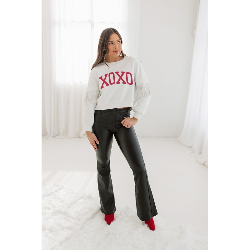 XOXO VARSITY FRINGE SWEATSHIRT