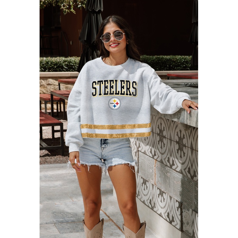 PITTSBURGH STEELERS Pass The Shine Long-Sleeve Metallic-Stripe Top
