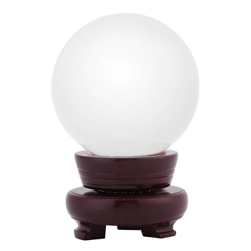 Artificial Quartz Crystal Ball Transparent Sphere Home Decoration   Wooden Stand 100mm