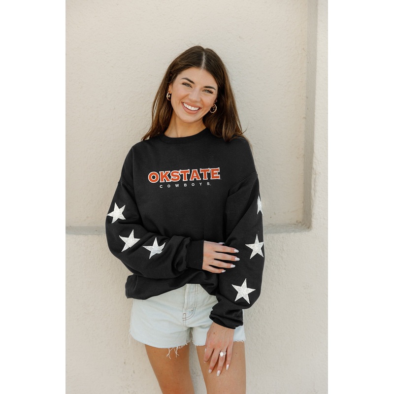 OKLAHOMA STATE COWBOYS Six Stars Embellished-Sleeve Pullover By Madi Prewett Troutt