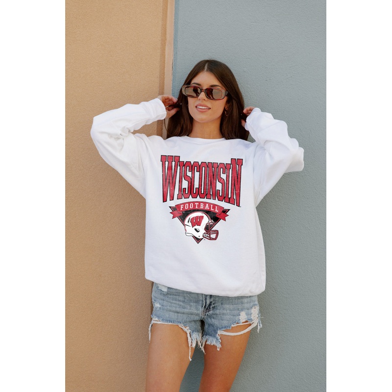 WISCONSIN BADGERS Slow Motion Crew Fleece Pullover By Madi Prewett Troutt