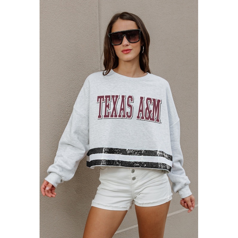 TEXAS A&M AGGIES Pass The Shine Sequin Trim Mid-Crop Sweatshirt