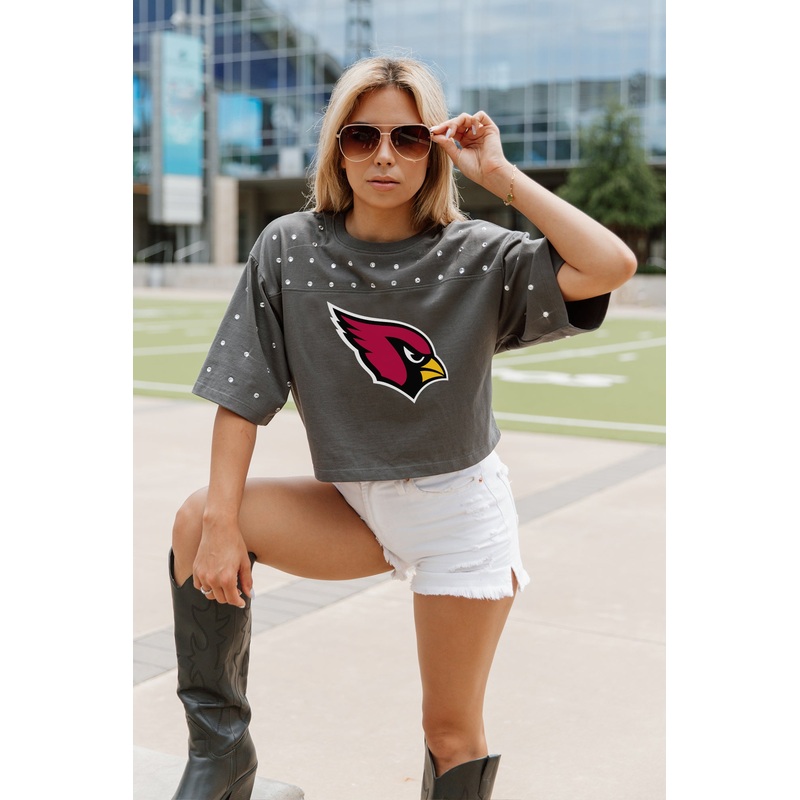 ARIZONA CARDINALS Making Moves Rhinestone Crop Tee With Yoke