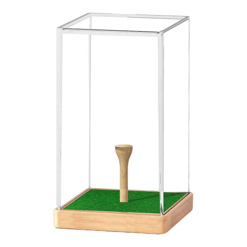Clear Golf Ball Display Case with Wooden Base for Earphone Souvenir Golfball