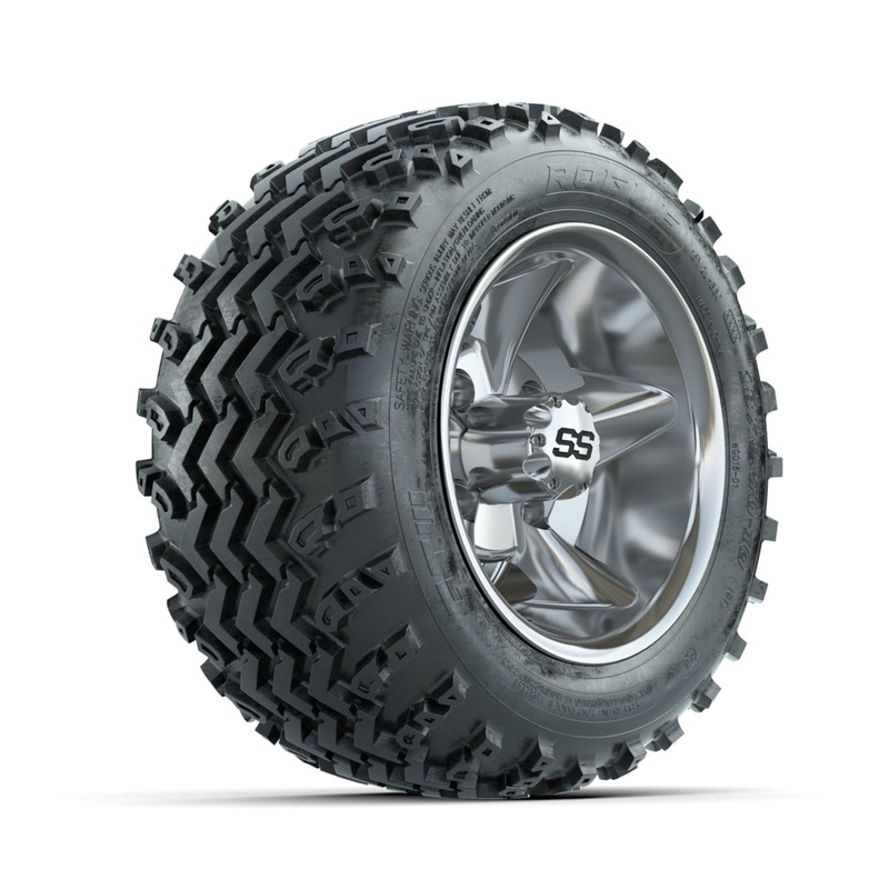GTW Godfather Chrome 10 in Wheels with 18×9.50-10 Rogue All Terrain Tires  Full Set