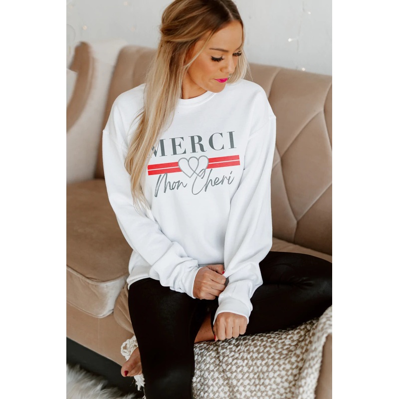 MERCI MON CHERI DROP SHOULDER CREWNECK SWEATSHIRT