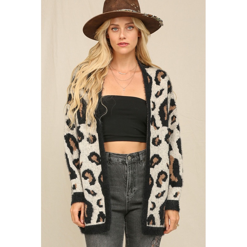 CHEETAH CHIC CARDIGAN IN WHITE LEOPARD