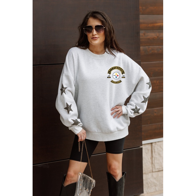 PITTSBURGH STEELERS Ready For It Star-Sleeve Crewneck Pullover