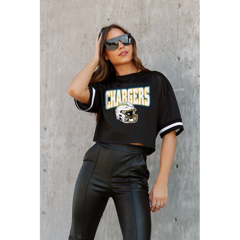 LOS ANGELES CHARGERS Automatic Down Lightweight Striped Sleeve Top