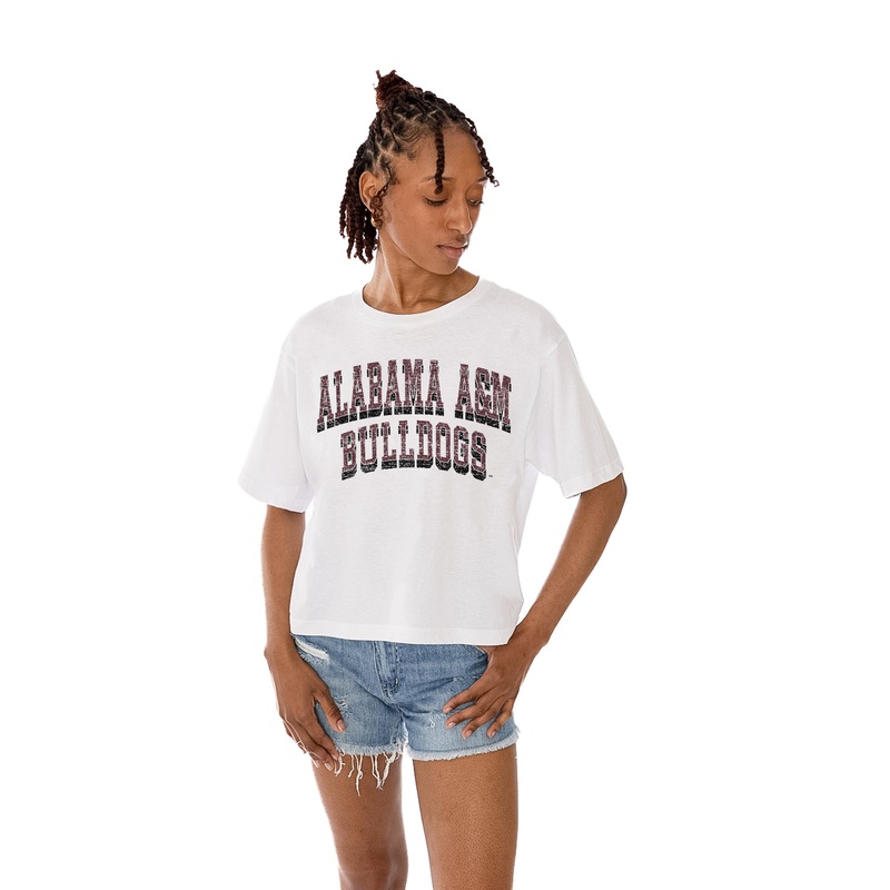 ALABAMA A&M BULLDOGS CLAIM TO FAME BOXY FIT WOMEN’S CROPPED TEE