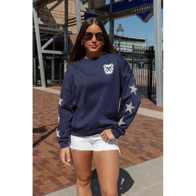 BUTLER BULLDOGS Dedication Star-Sleeve Crewneck Pullover
