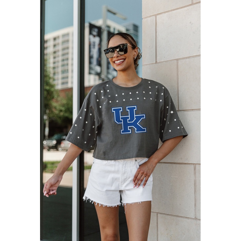 KENTUCKY WILDCATS Making Moves Rhinestone Crop Tee With Yoke